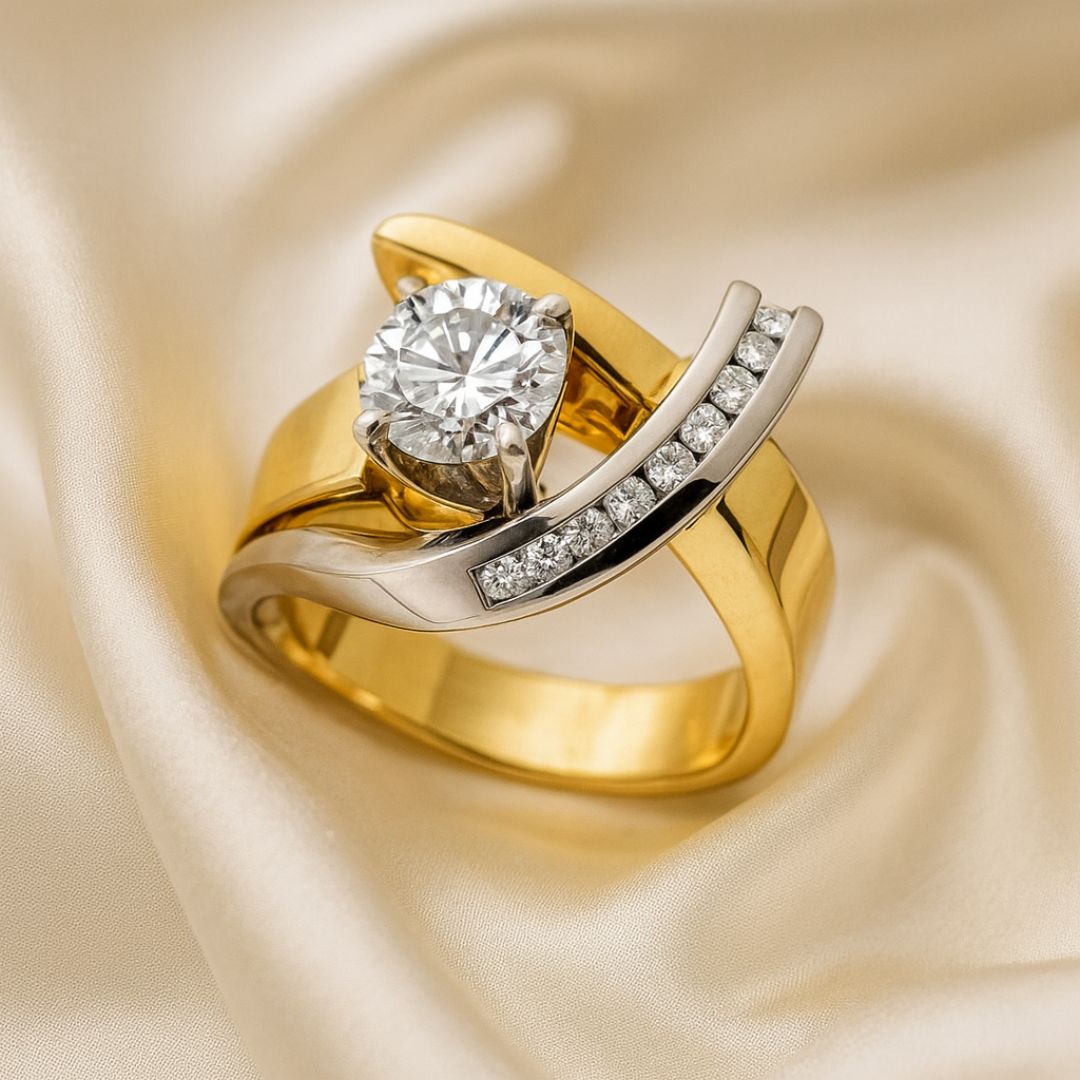 Anello vintage - Oro, argento con brillantezza di zirconi