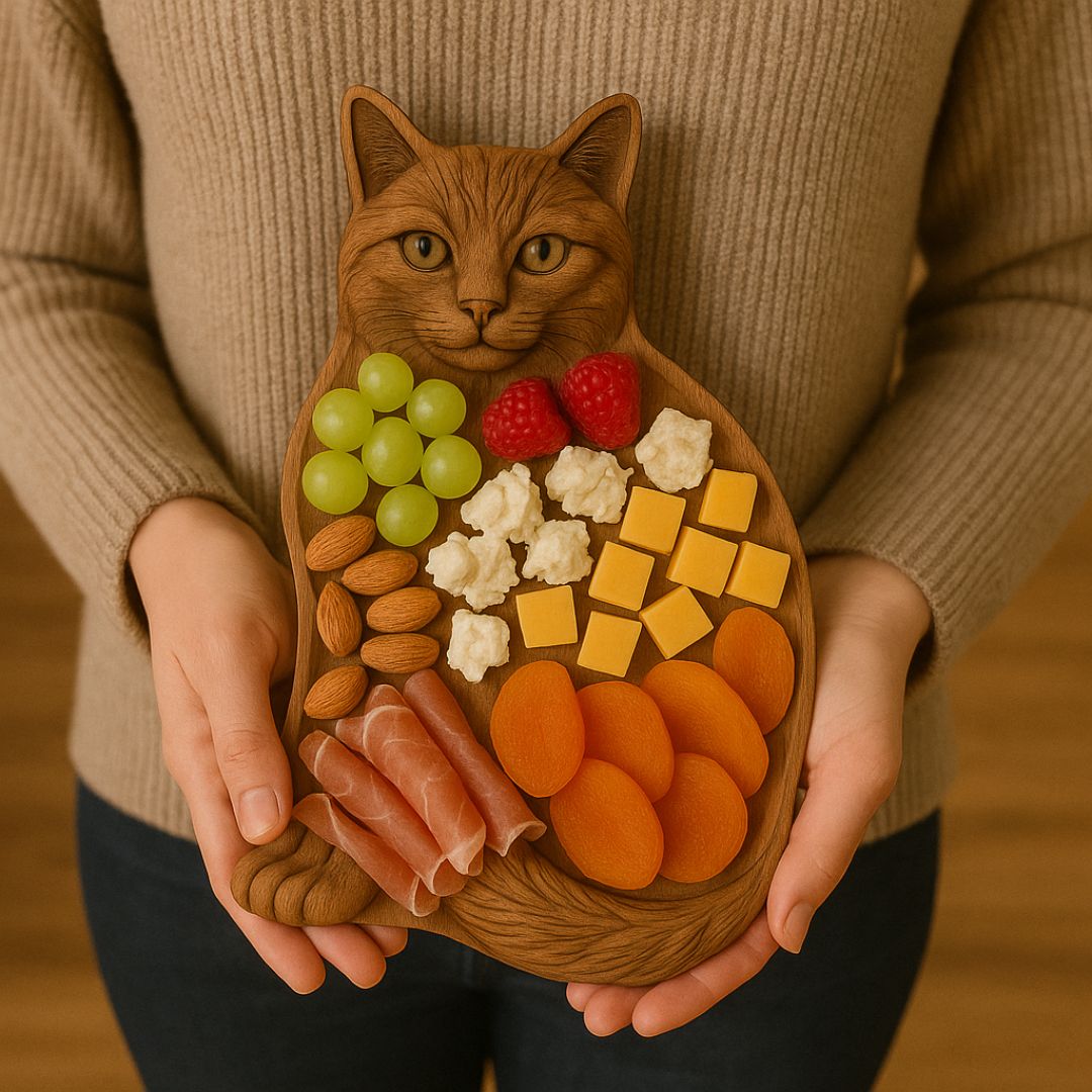 Piatto da portata in legno artigianale a forma di gatto