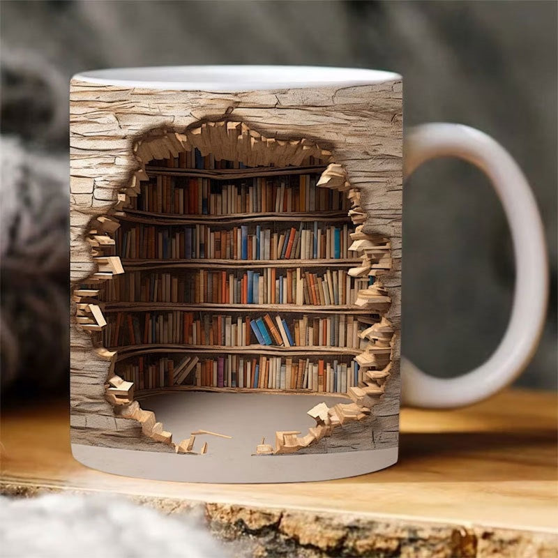 Tazza a mondo letterario 3D fatta a mano