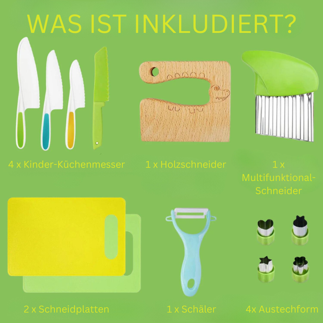 Set da cucina Montessori per bambini, sicuro e biologico, incl. 2 taglieri GRATIS per bambini